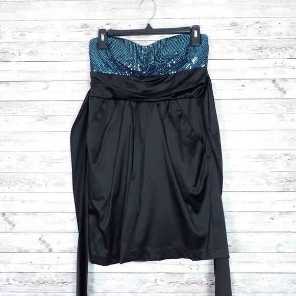 Ruby Rox Womens Strapless Mini Dress Size 7 Juniors Sequins Blue Black 290 - Picture 1 of 6